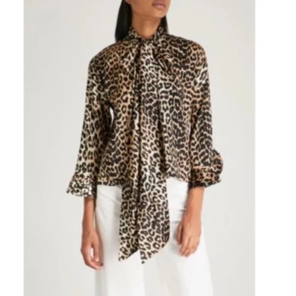 GANNI Calla Leopard Spot Silk Top, Displayed Paris Fashion Week, US Size: 6